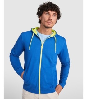 Sudadera con capucha negra y cremallera color flúor personalizada