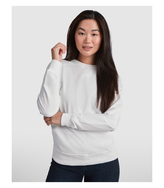 Sudadera básica de mujer color blanco personalizable con manga larga estilo ranglán