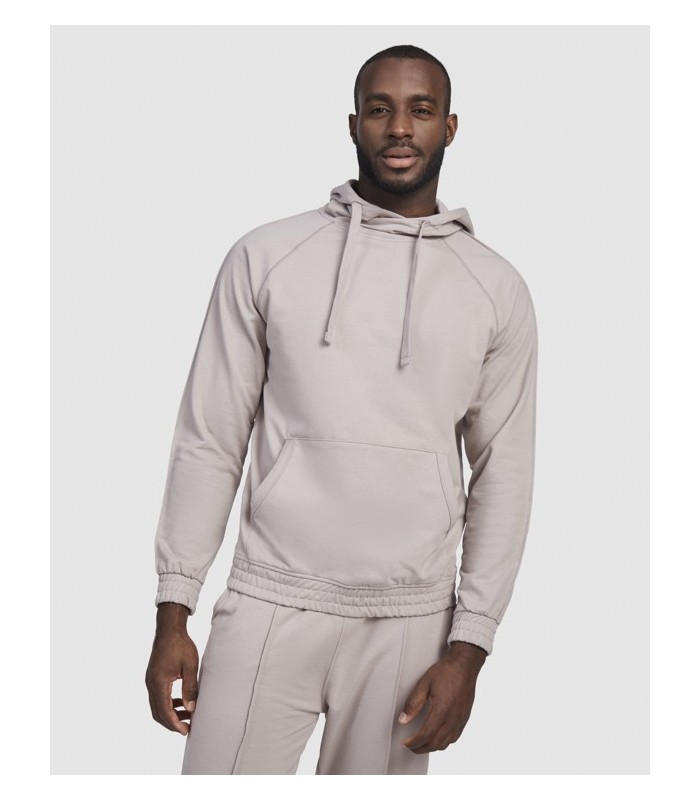 Sudadera capucha unisex azul hielo con bolsillo canguro y cordones planos